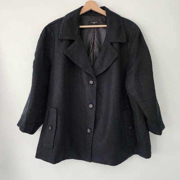 Talbots Woman Black Linen Blend Button Front Jacket Blazer Size 24W - Picture 1 of 7